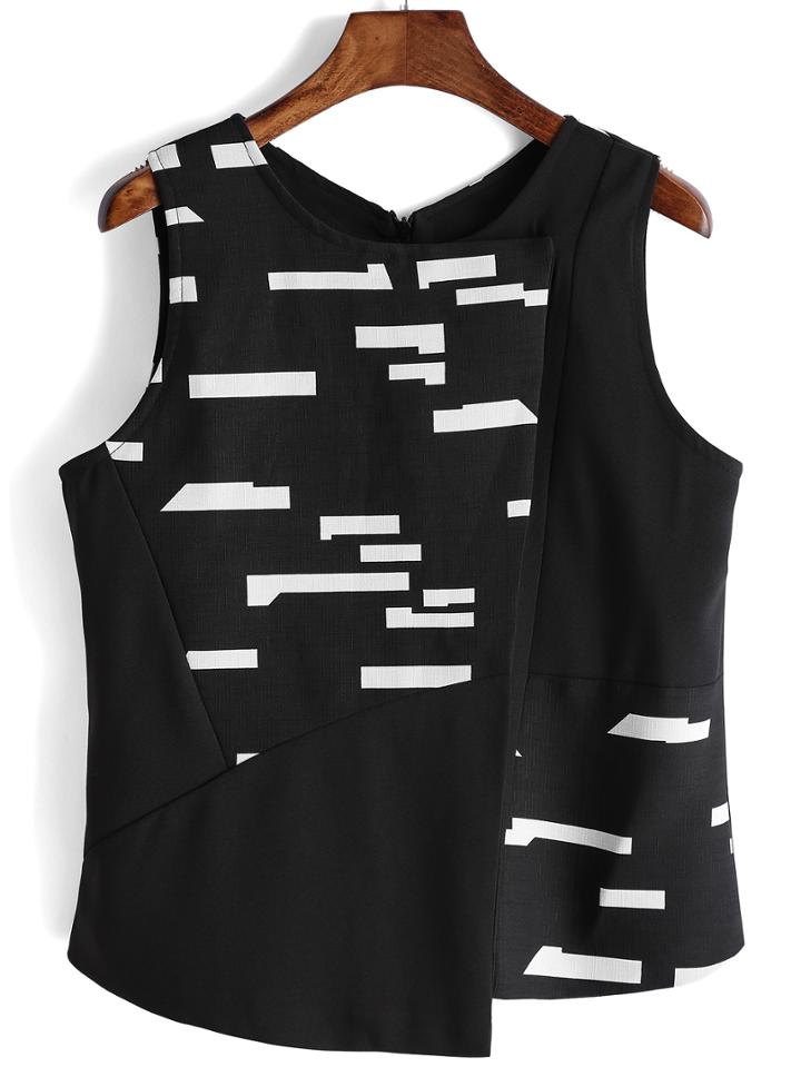 Romwe Round Neck Geometric Print Tank Top