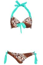 Romwe Romwe Leopard Print Self-tie Bowknot Halter Bikini