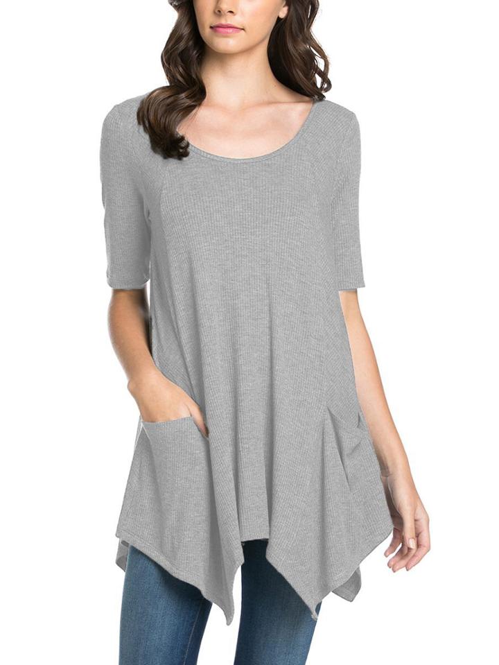 Romwe Dual Pocket Front Asymmetric T-shirt