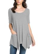 Romwe Dual Pocket Front Asymmetric T-shirt
