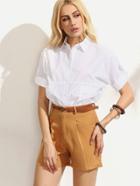 Romwe White Cuffed Sleeve Blouse With Khaki Shorts