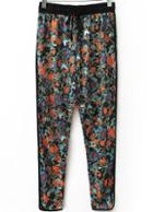 Romwe Drawstring Waist Floral Loose Pant