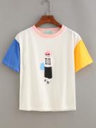 Romwe Color Block Printed T-shirt