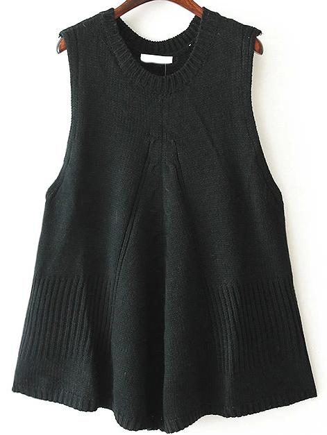 Romwe Sleeveless Knit Black Sweater