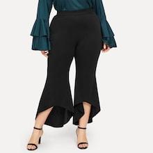 Romwe Plus Solid Flare Leg Pants
