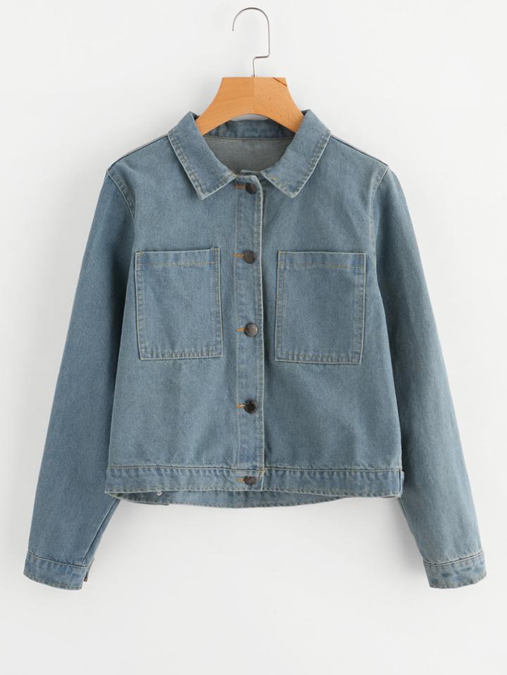 Romwe Double Chest Pockets Denim Jacket