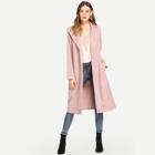 Romwe Waist Belted Notched Neck Solid Coat