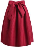 Romwe Wine Red Bow Vertical Stripe Skirt