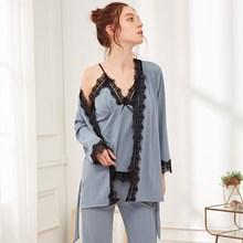 Romwe Lace Trim Cami Pj Set With Robe