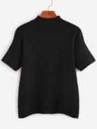 Romwe Black Mock Neck Short Sleeve Slim Sweater