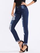 Romwe Destroyed Rolled Cuff Jeans