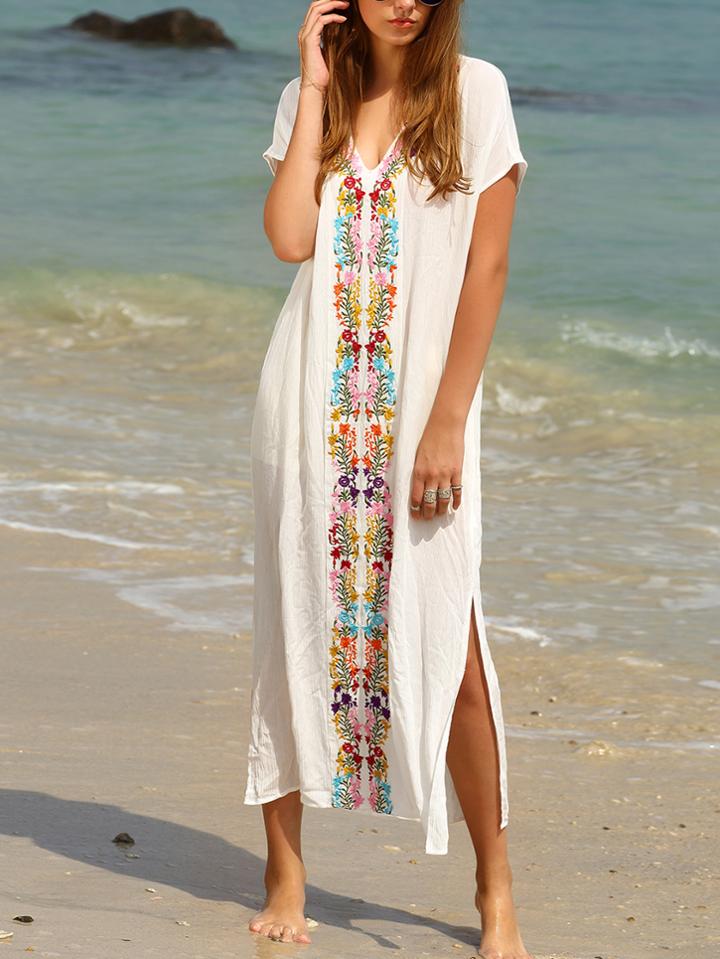 Romwe White Placement Print Split Side Maxi Dress
