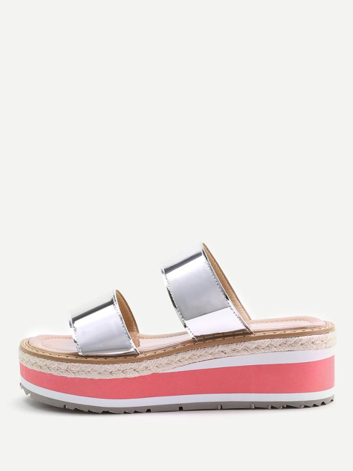 Romwe Metallic Patent Leather Wedge Sandals
