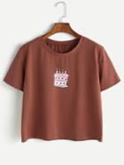 Romwe Brick Red Cake Print T-shirt