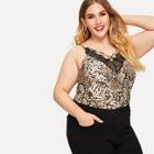 Romwe Plus Contrast Lace Snake Print Cami Top