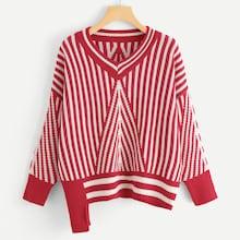 Romwe Striped Asymmetrical Hem Jumper