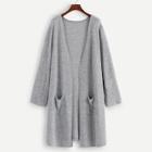 Romwe Plus Dual Pocket Solid Cardigan
