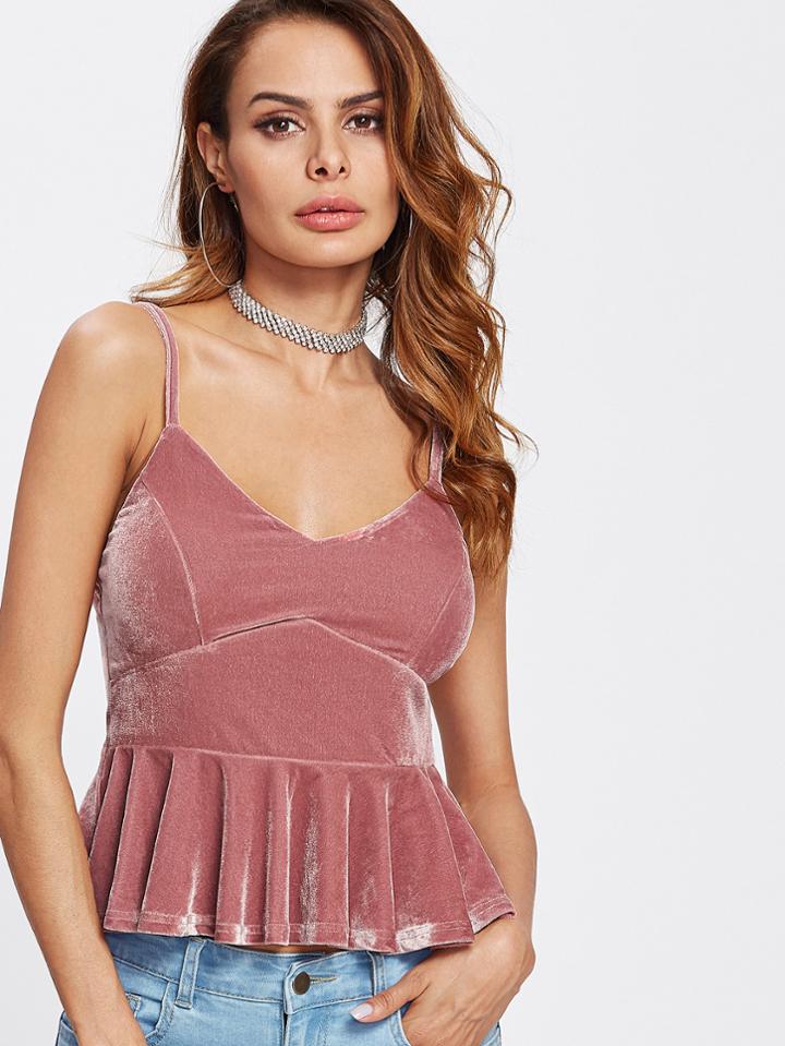 Romwe Velvet Peplum Cami Top