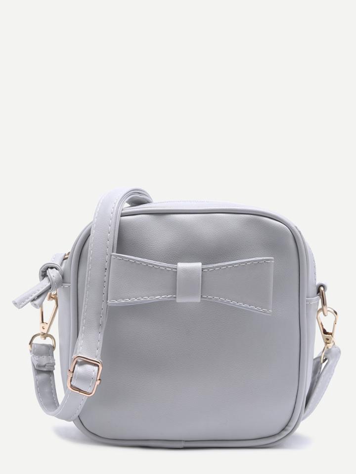 Romwe Light Grey Faux Leather Bow Mini Crossbody Bag