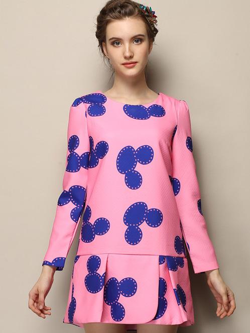Romwe Puff Sleeve Mickey Print Dress
