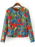 Romwe Florals Zipper With Pockets Jacket