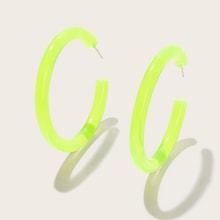 Romwe Plain Cut Neon Lime Hoop Earrings 1pair