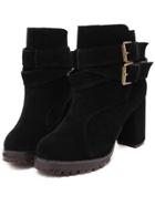 Romwe Black Buckle Strap Chunky Boots