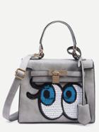 Romwe Grey Locked Strap Front Sequin Eye Satchel Bag