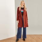 Romwe Flap Back Belted Trench Coat