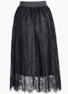 Romwe Lace Mesh Pleated Black Skirt