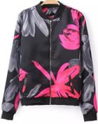 Romwe Floral Print Slim Crop Jacket