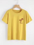 Romwe Rose And Letter Embroidered Tee