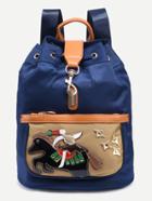 Romwe Navy Horse Patch Drawstring Backpack With Clasp Closure
