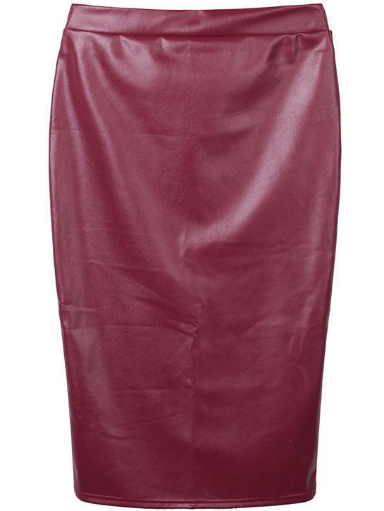 Romwe Burgundy Pu Leather Pencil Skirt