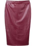 Romwe Burgundy Pu Leather Pencil Skirt