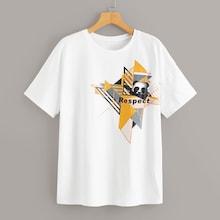 Romwe Emoji X Romwe Guys Drop Shoulder Cuffed Sleeve Tee