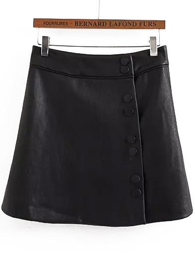Romwe Single Breasted A-line Pu Skirt