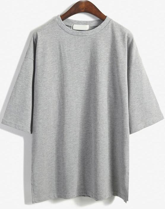 Romwe Round Neck Split Loose Grey T-shirt