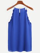 Romwe Royal Blue Keyhole Scallop Chiffon Cami Top