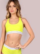 Romwe Neon Sports Bralette & Cheeky Shorts Set Highlighter