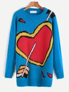 Romwe Blue Heart Pattern Sweater Dress