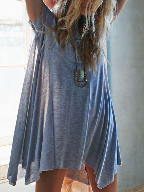 Romwe Asymmetric Swing Jersey T-shirt - Blue