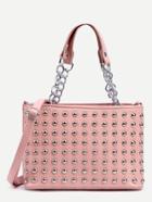 Romwe Pink Studded Chain Strap Satchel Bag