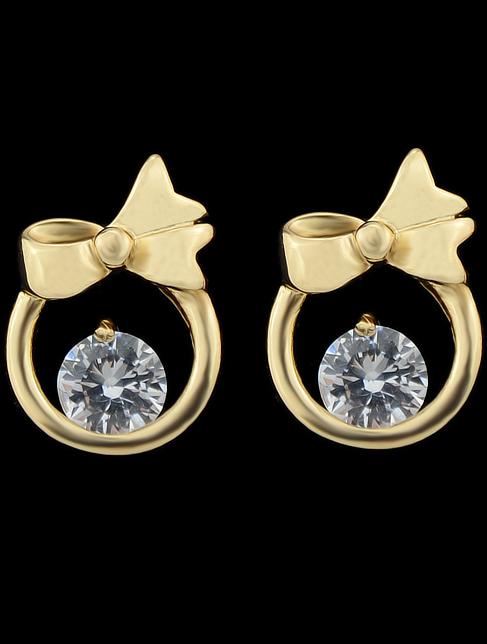 Romwe Gold Diamond Bow Earrings