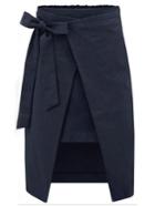 Romwe Bow-tie Waist Asymmetric Wrap Skirt - Navy
