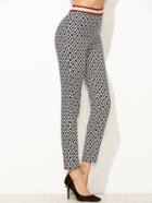 Romwe Black And White Geometric Print Zipper Back Ankle Pants