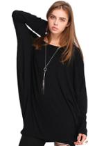 Romwe Romwe Batwing Long Sleeves Black T-shirt