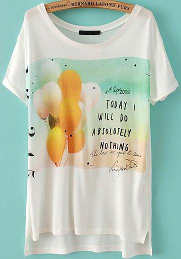 Romwe Balloon Letters Print Loose T-shirt