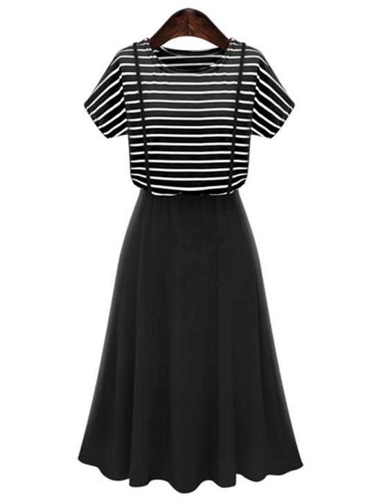 Romwe Striped Mix & Match Strappy Dress
