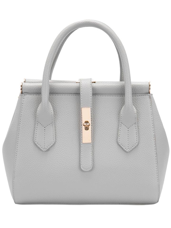 Romwe Grey Twist Lock Belt Zipper Bag